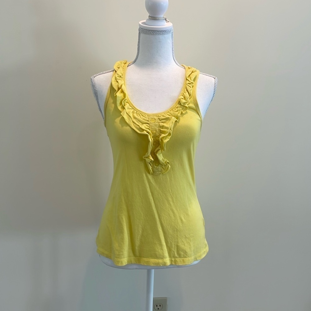 Tresics Canary Yellow Racerback Tank with Ruffles. Medium. EUC
